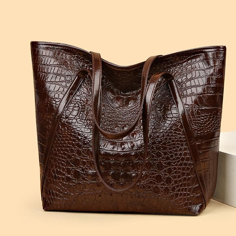 Yogodlns Simple And Versatile Crocodile Print Tote Bag Large Capacity Fashion Handbag Vintage Design Shoulder Women's Bag 30x17x32cm coffee