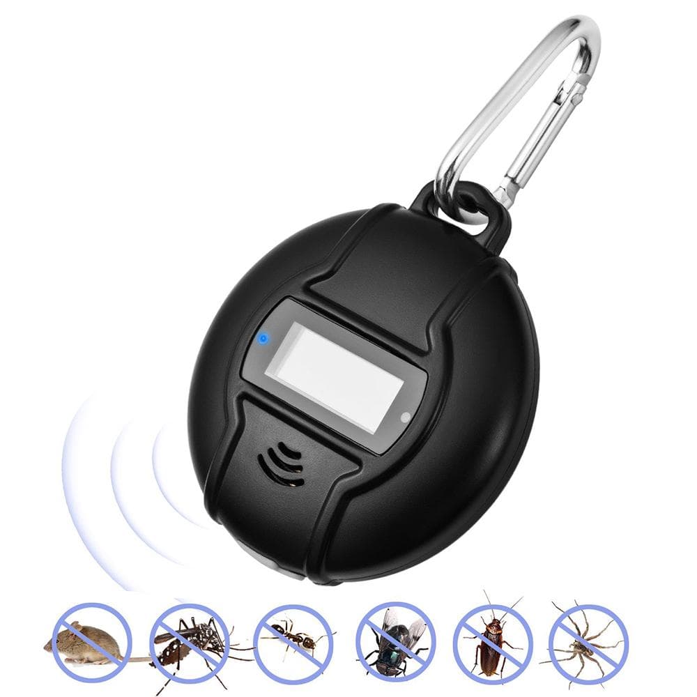 Portable Ultrasonic Pest Repeller Solar Powered & USB Outdoor Mosquito Repellent for Cockroach, black
