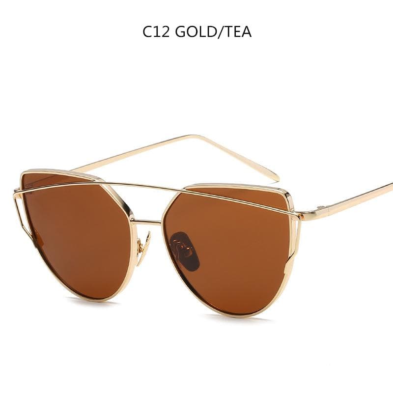 New Cat Eye Vintage Gold Mirror Sunglasses For Women Metal Reflective UV400 Flat Lens Designer Sun Glasses Eyewear As the picture shown