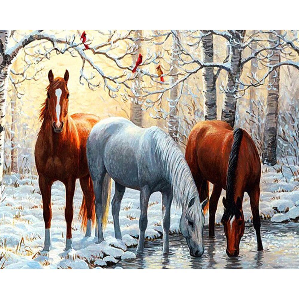 DIY Diamond Embroidery Snowy Horse Full Round Diamond Painting Mosaic Home Decor 20X30CM