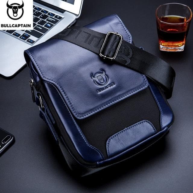 BULLCAPTAIN Man Messenger Bag Men Genuine Leather Shoulder Bags Business Crossbody Casual Bag Famous Brand Male Handbag Bags blue