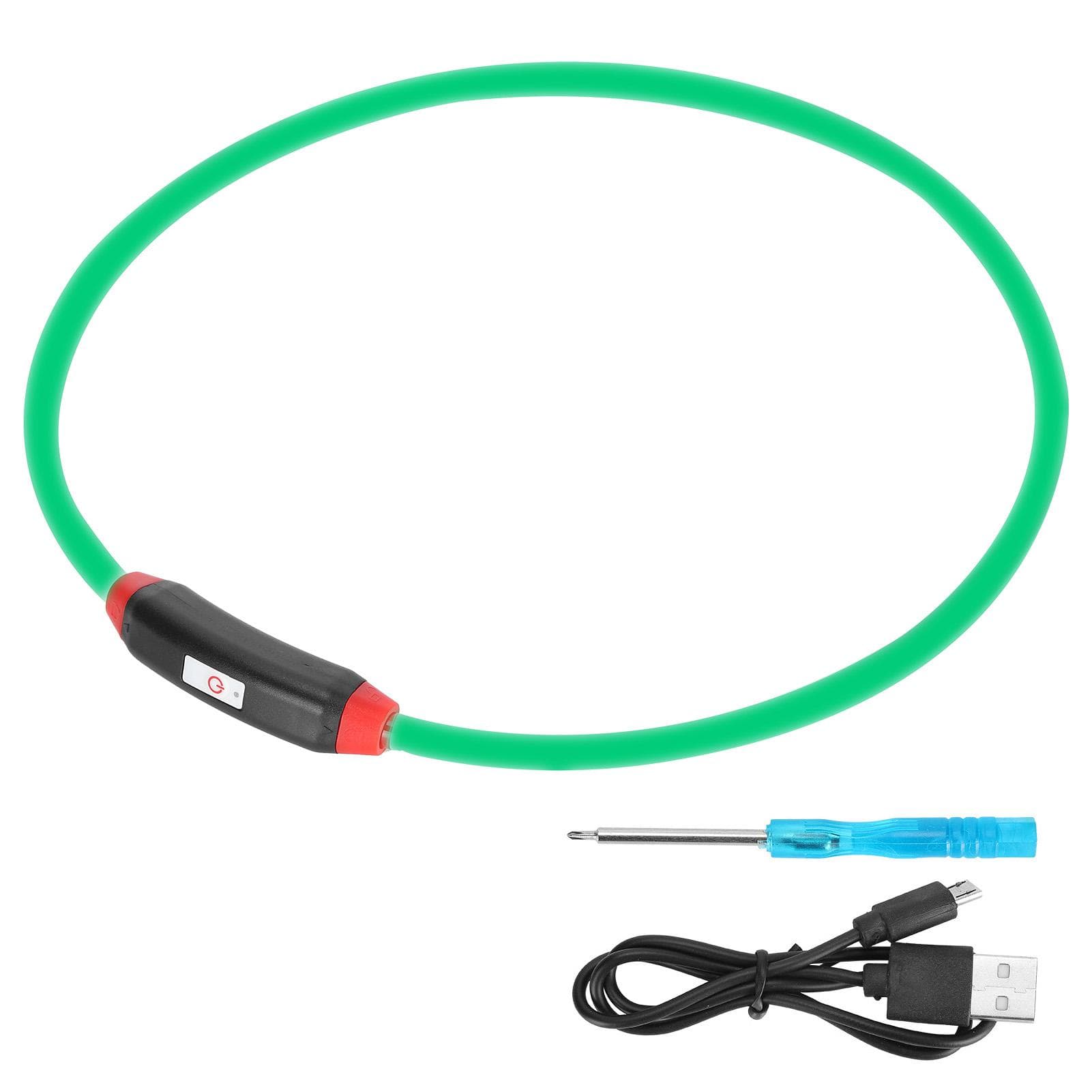 USB Rechargeable Adjustable DIY Cutting LED Dog Bite Resistant Collar Pet SuppliesGreen Light green light