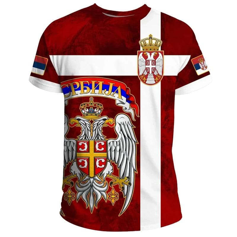Serbia Flag 3D Printed T-shirt Serbian National Emblem Fashion Men's Oversized Sports Streetwear T-shirt XXXL