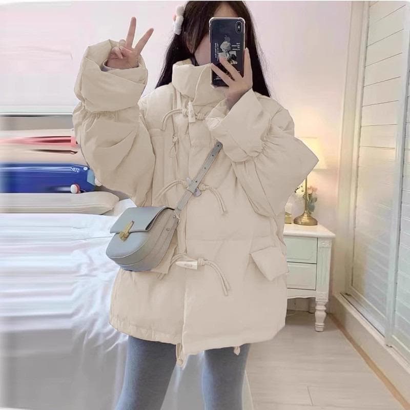 Short Down Jacket Women's New Korean Version Loose Horn Buckle Cotton-padded Clothes Bread Clothes S