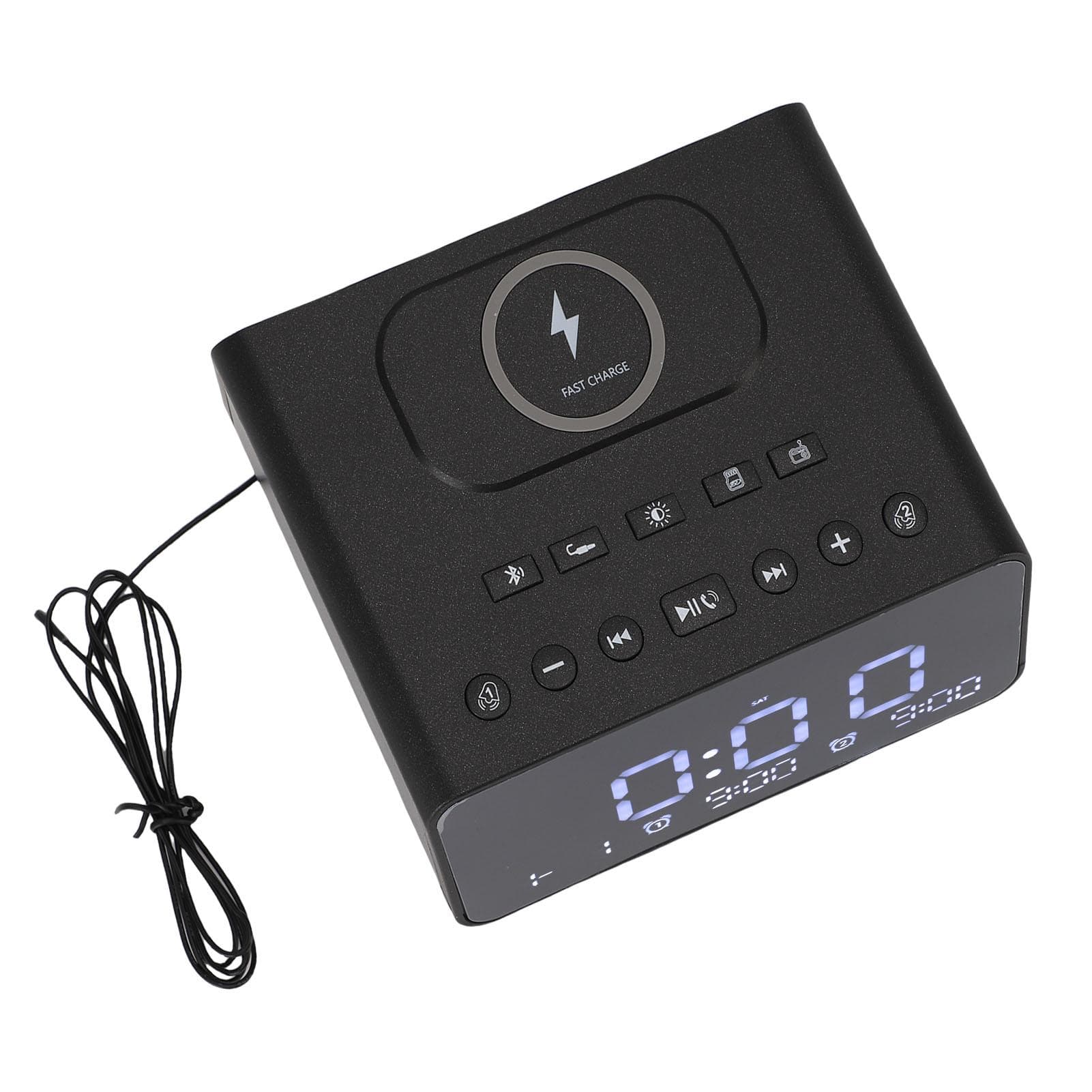 Radio Clock Speaker Bluetooth Digital Multifunction with Double USB Charging Wireless Charging EU US Plug