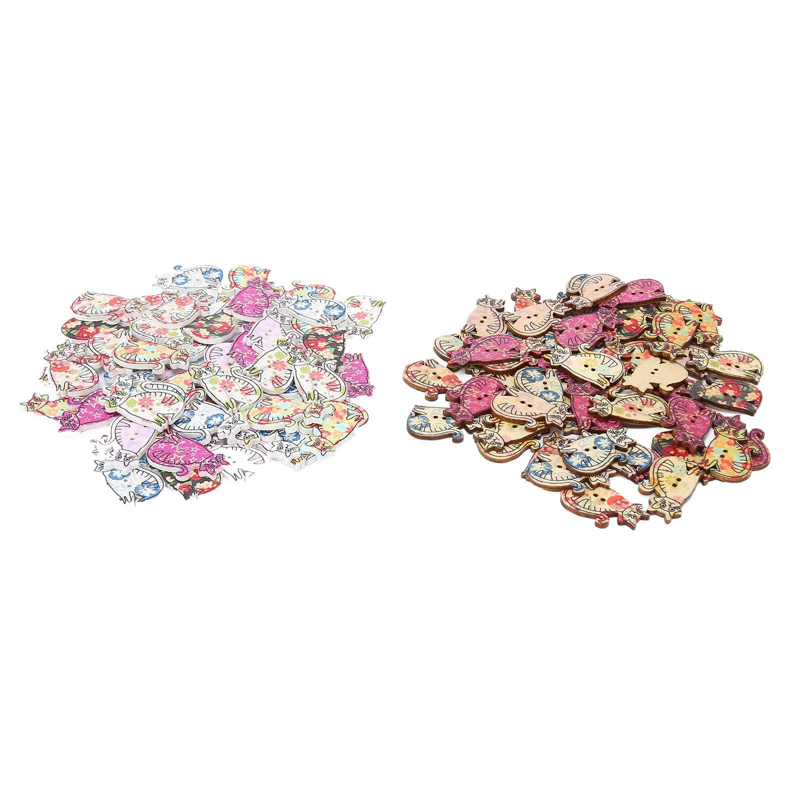 100Pcs Craft Buttons Sturdy Wood Retro Cat Style Assorted Colors Light Wooden Buttons for Sewing