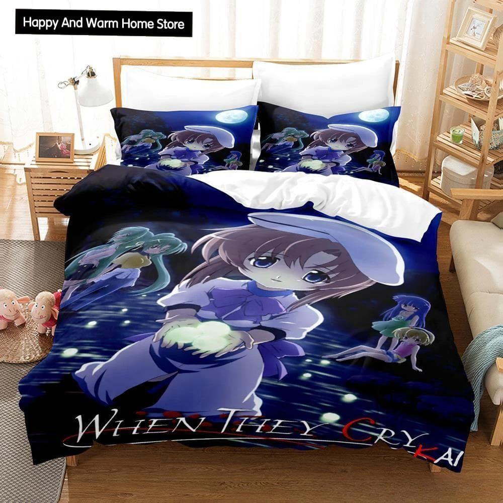 3D Print Anime Higurashi when they cry Bedding Set Single Twin Full Queen King Size Bed Set Aldult Boys Bedroom Duvet cover Sets EU single(135x200cm)