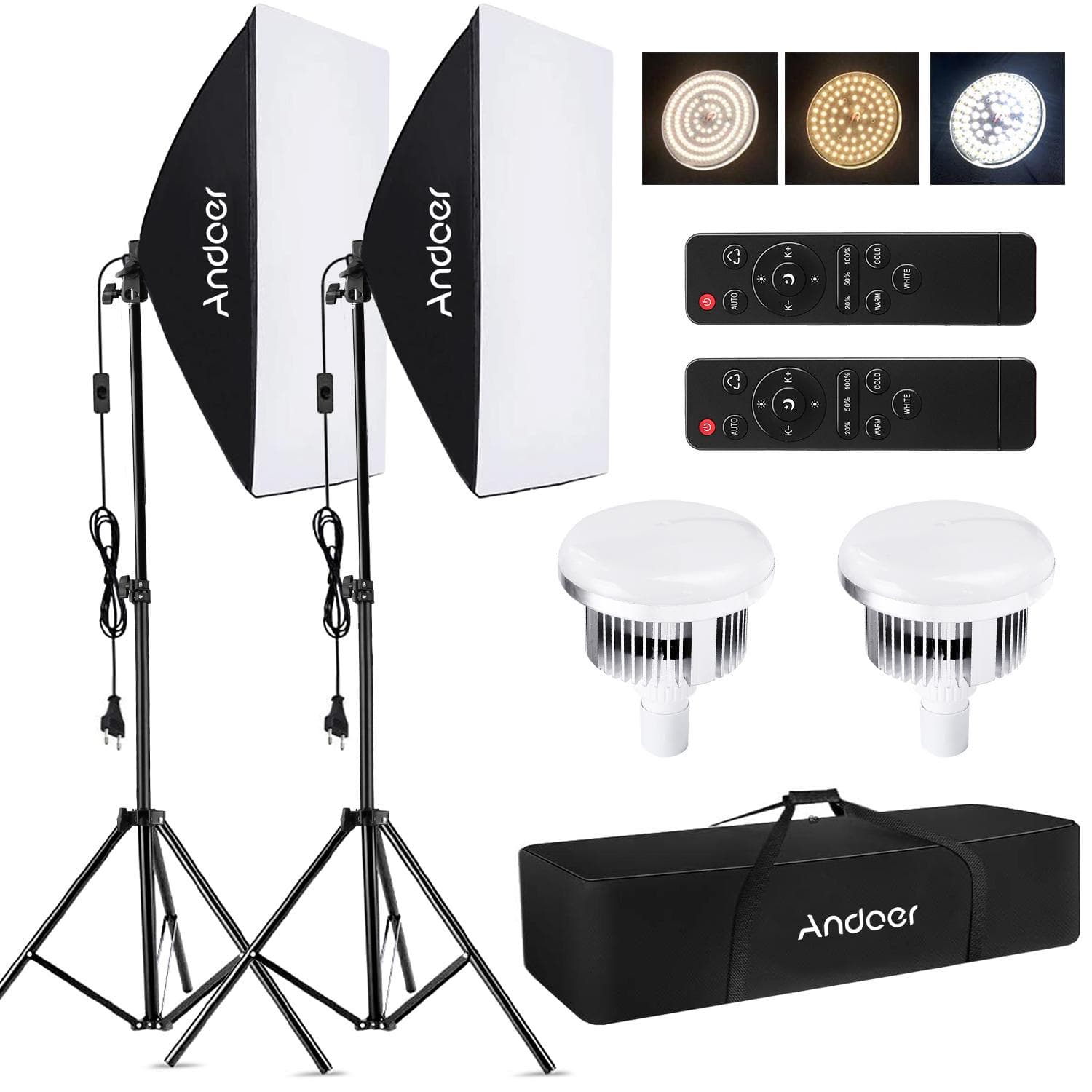Andoer Studio Photography Light kit Softbox Lighting Set with 85W 2800K-5700K Bi-color Temperature EU Plug