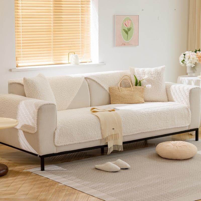INS Style Sofa Cover Winter Nonslip Thicken Cushion Plush Sofa Cover Cloth Caterpillar Sofa Cushion Solid Color Modern Couch Mat 70x70cm 1pcs