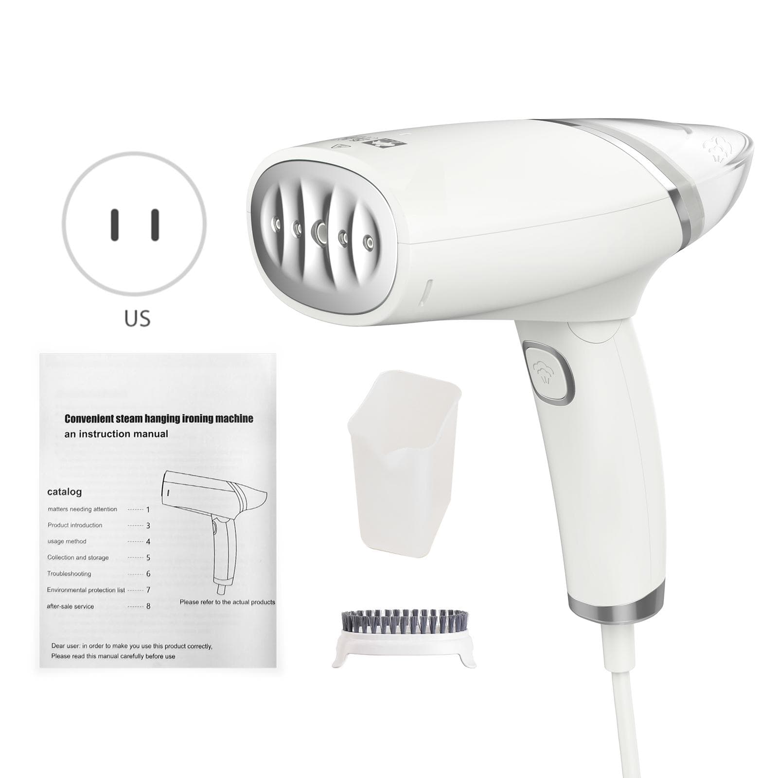Handheld Steamer for Clothes Horizontal and Vertical Steaming 1000W 100ml Detachable Water Tank US Plug white