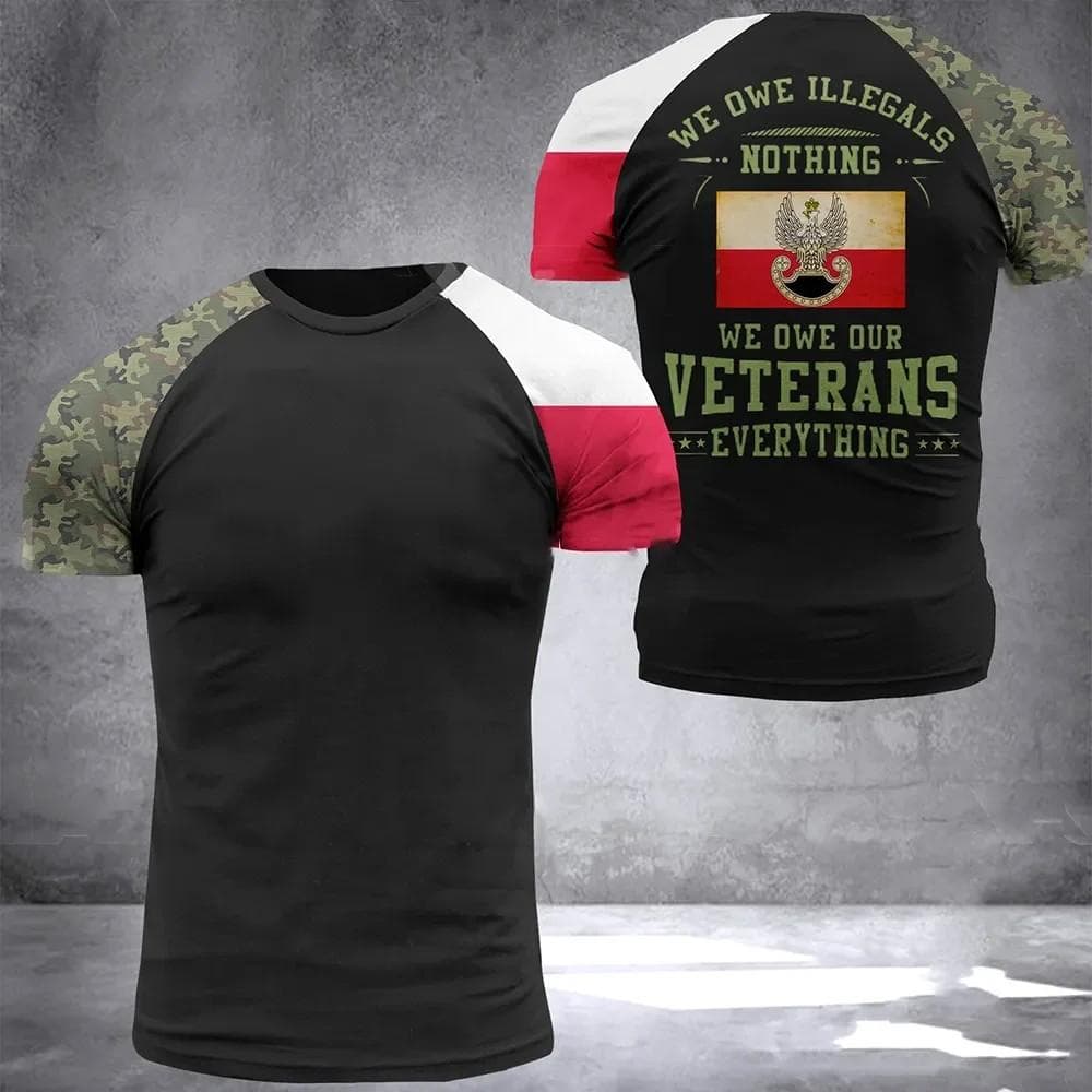 Polish Flag Camouflage Print 3D T-shirt Round Neck Men's Short Sleeve Soldiers Army Quick Dry Loose Comfortable New Sports Top L