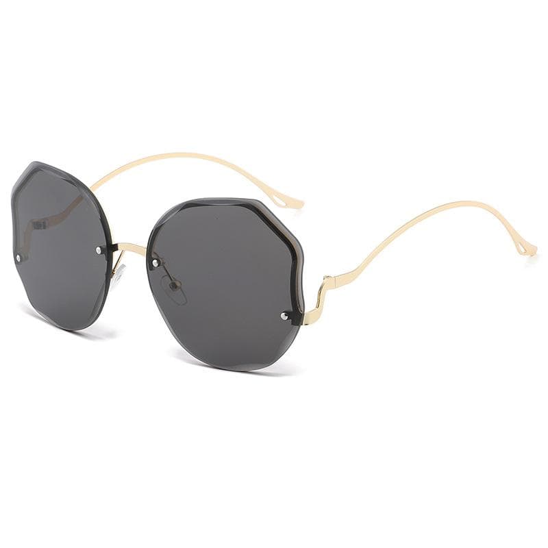 New Sunglasses Women Large Frame Fashion Gradient Frameless Metal Polygonal UV400 Outdoor Sunscreen Eyewear Gold
