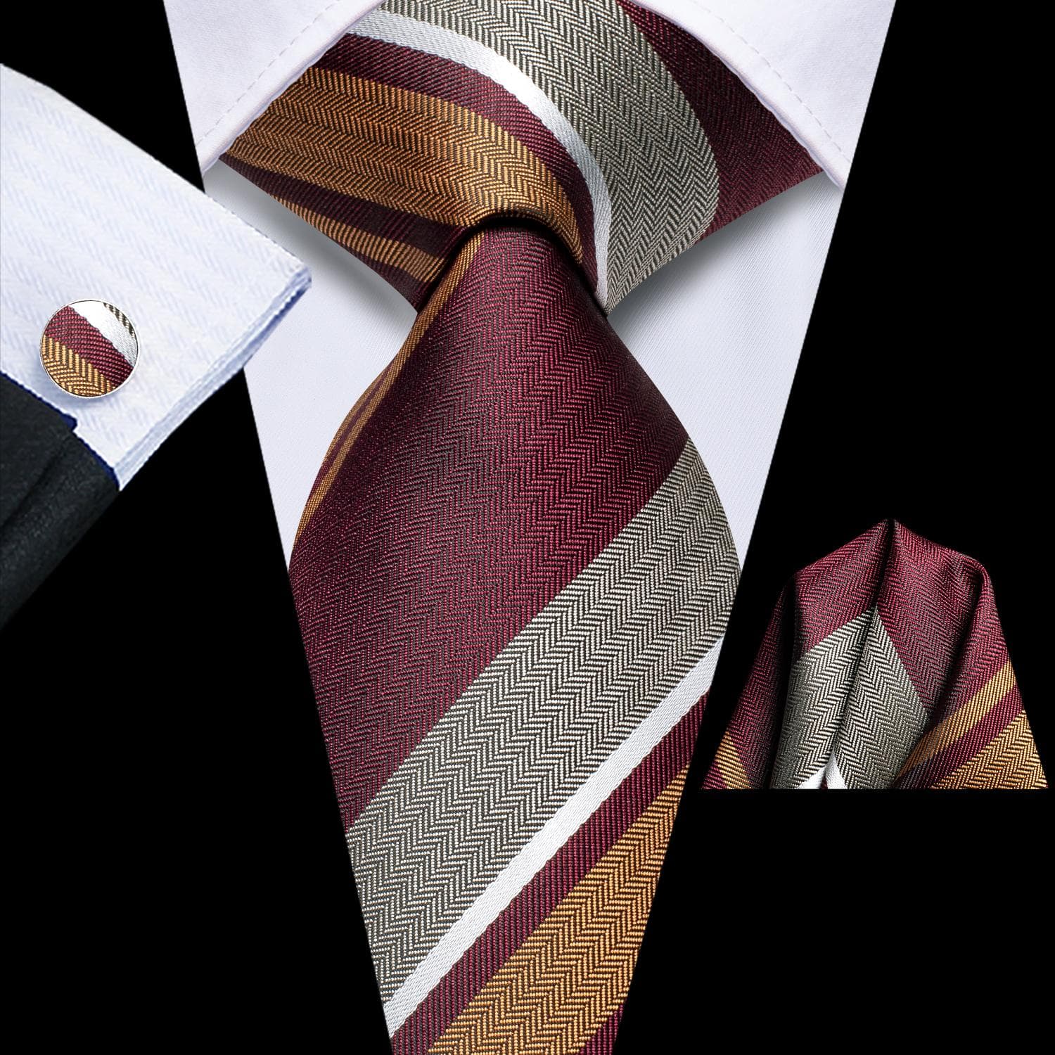 Hi-Tie Ties for Men Silk Tie Sets Pocket Square Cufflinks Wedding Formal Business Party Mens Tie Sets N-3766