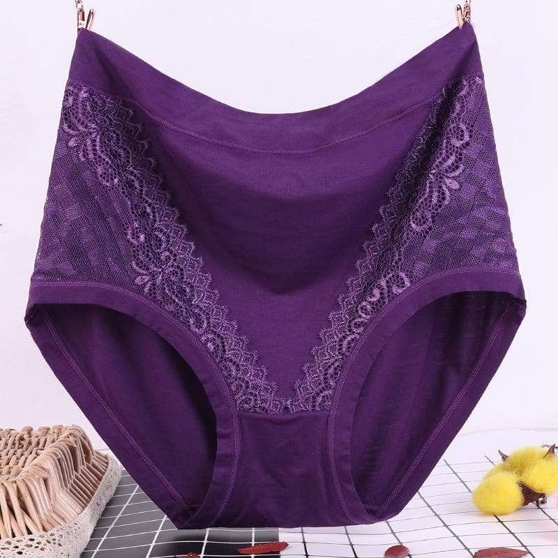 Plus Size Ladies Underwear Panties Solid Color Soft Breathable Underpants Middle Aged Briefs 4XL purple