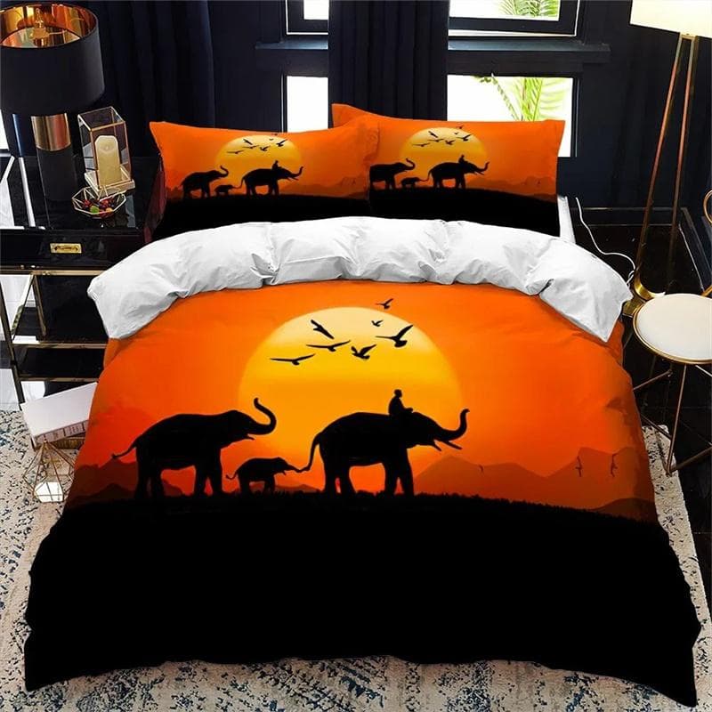 African Wildlife 3D Elephant Duvet Cover African Tropical Grassland Scene Theme Bedding Bedroom Decoration for Women Men Kids 135x200cm 2pcs