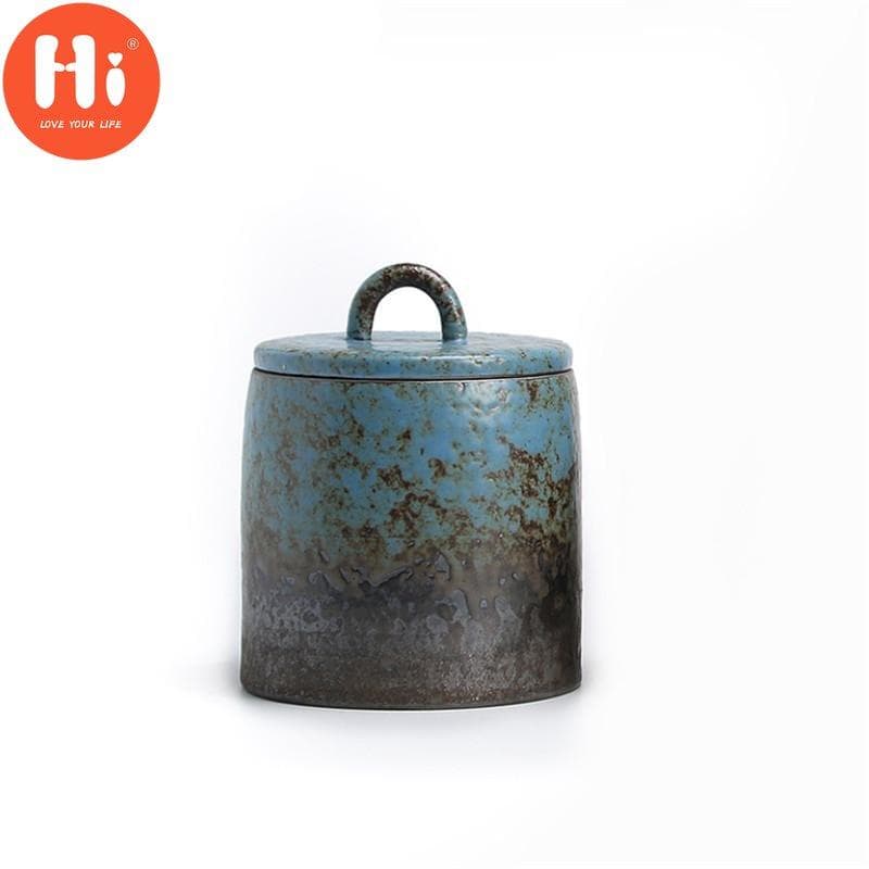 Japanese Ceramic Sealed Tea Caddy Coarse Pottery Large Vintage Spice Jar Tank Food Container