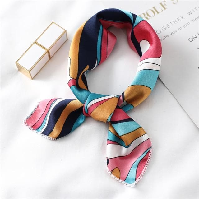 New Silk Scarf Square Women Fashion Dot Plaid Print Neckerchief Ladies Work Scarves Small Winter Foulard Bandana Hair Tie Band