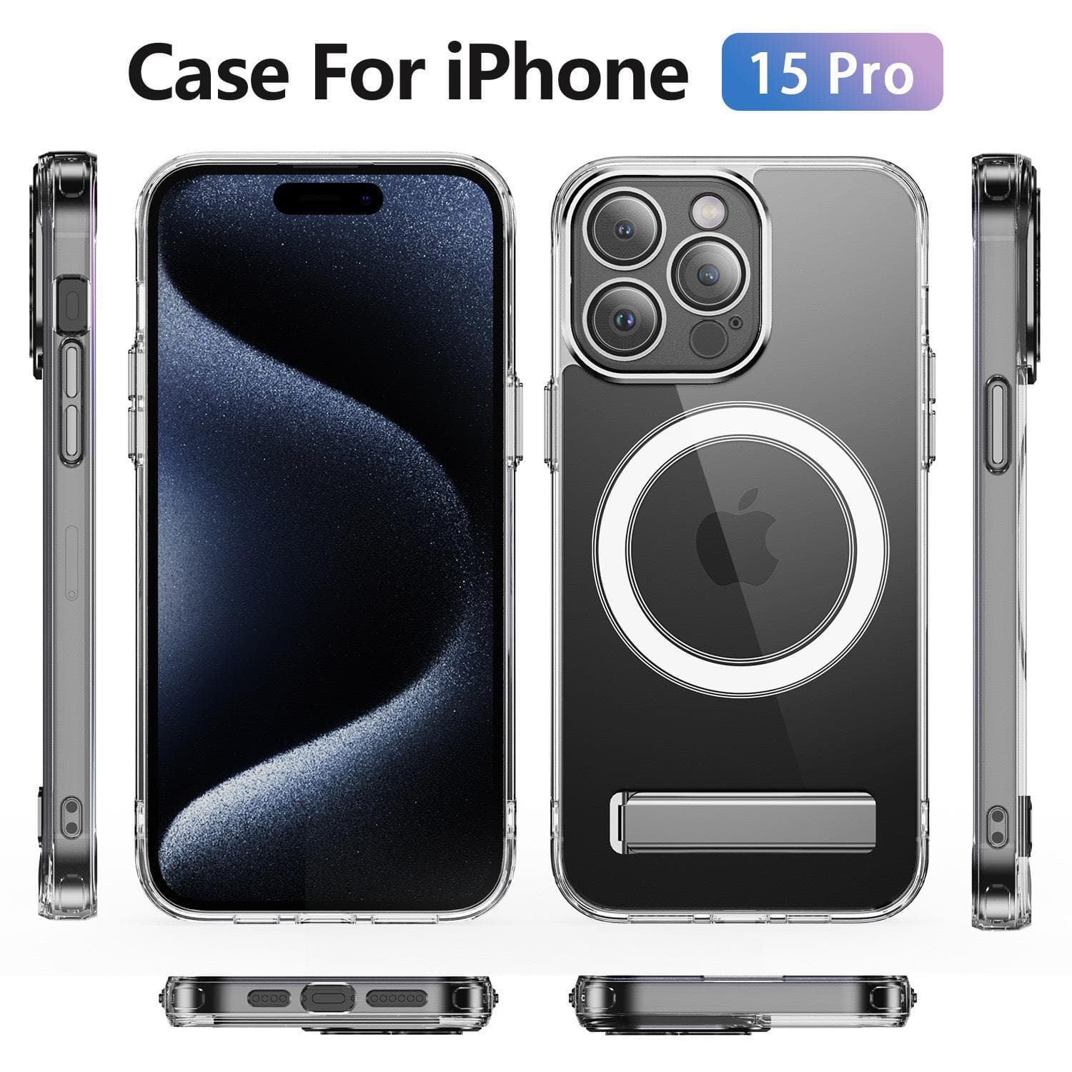 One-line Bracket Suitable for IPhone15promax Transparent Magnetic Bracket Mobile Phone Case 16pro/plus Anti-fall Case Apple 16Plus
