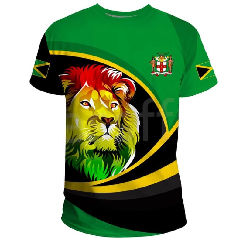 Tessffel Jamaica Lion Emblem Summer Fashion 3D Print Tops Tee Tshirt Men Women Short Sleeve T shirt Streetwear Style-4 L