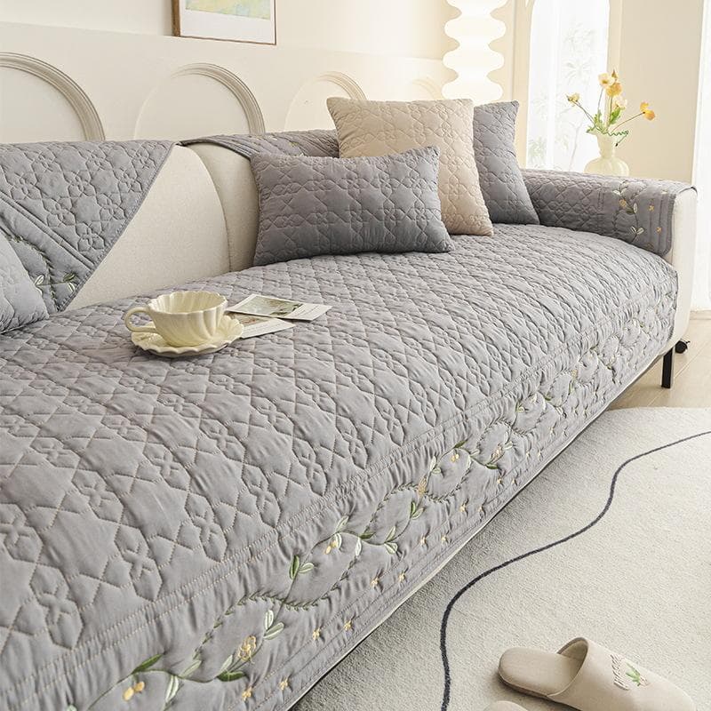 Cotton Washed Embroidered Sofa Cushion Anti-slip Universal for All Seasons Seater Cover Pure Color Skin-friendly Couch Slipcover 70x70cm 1pcs