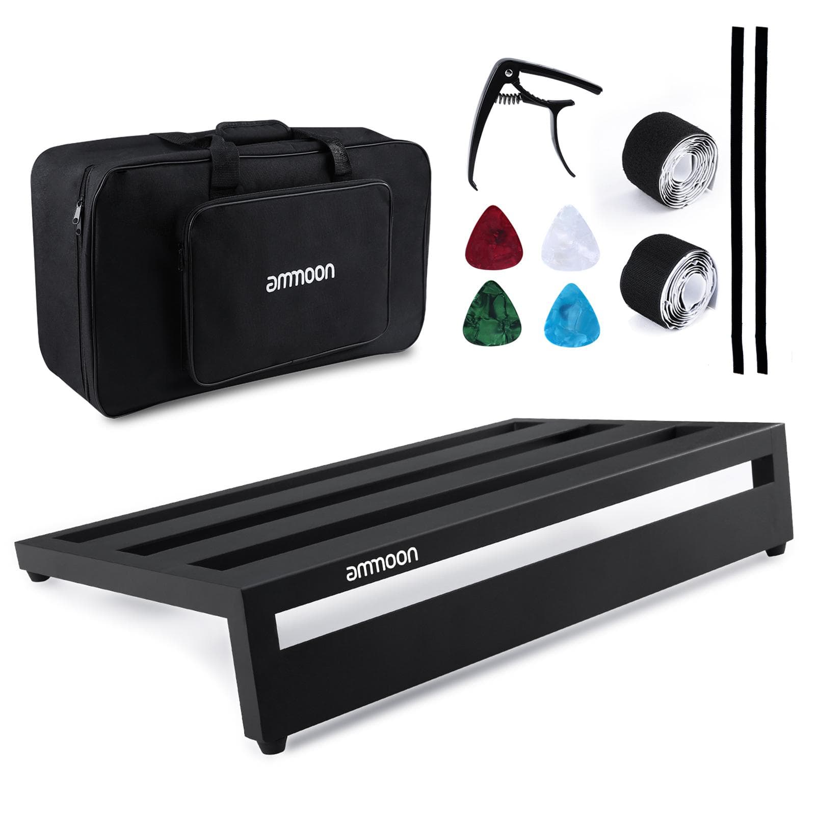 Ammoon Large Guitar Effect Pedal Board Pedalboard Aluminum Alloy with Carry Bag Capo 4pcs Picks black
