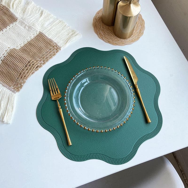 Dining Table Mat Placemat Table Silicone Table Mat Carpet Substrate on the Table Jewelry Embossed Leather Placemats Circular 1PCS green