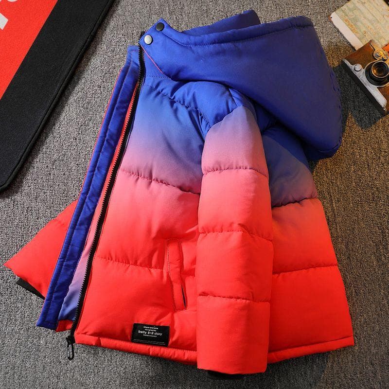 Boys' Winter Cotton Coat Thick Cotton Jacket Medium and Long Rainbow Gradient Design 170