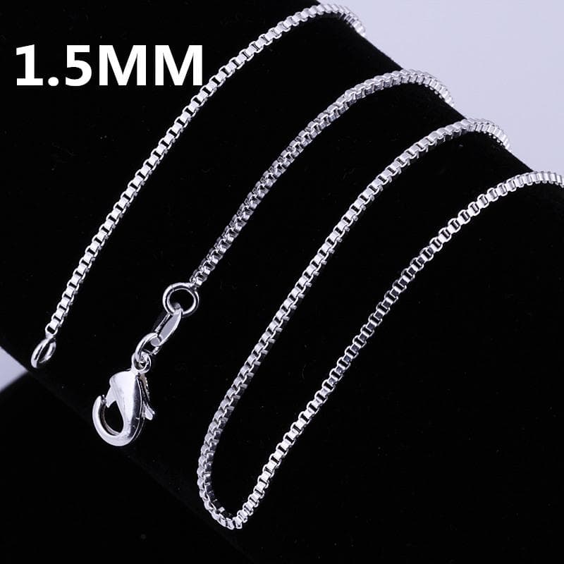 925 Stamp Silver Necklace Solid Charm Wedding Party 1 .5mm Box Style Chain Cute Women Men Jewelry Fashion Cute 50cm