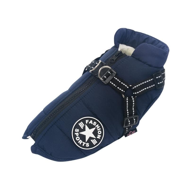 Pet Dog Jacket With Harness Winter Warm Dog Clothes Waterproof Dog Coat for Small Large Dogs Chihuahua French Bulldog Outfits L navy blue