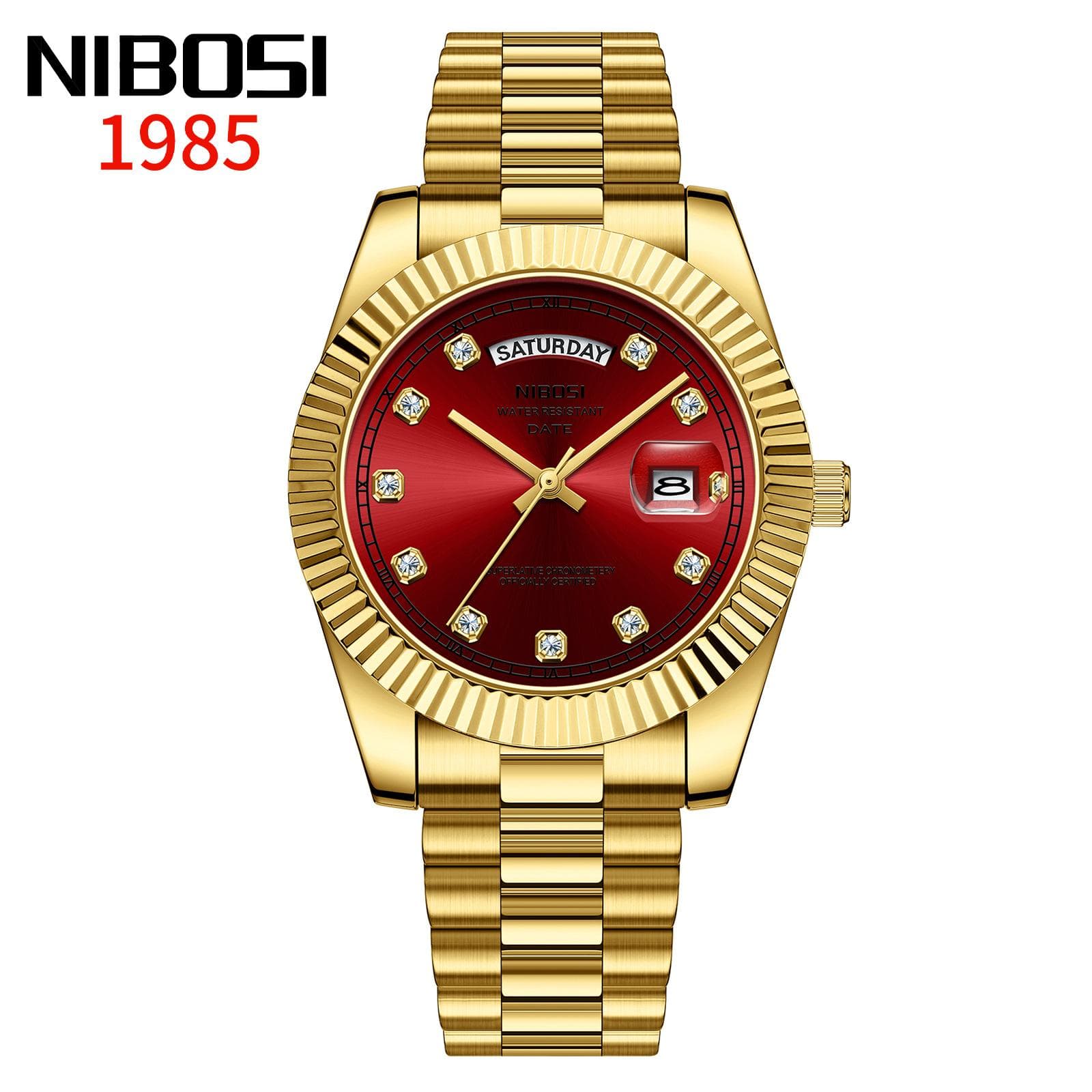 Mens Watches Analog Quartz Watch with Date Waterproof Stainless Steel Men's Wrist Watches Classic Watches red/gold