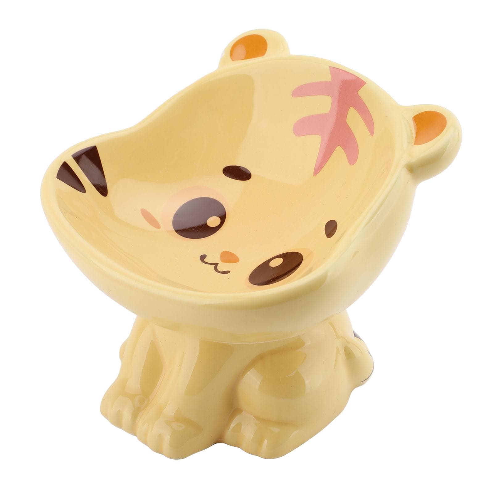 Ceramic Pet Bowl Cute Cartoon Tiger Design Elevated and Tilted Cat Food Bowl for Home
