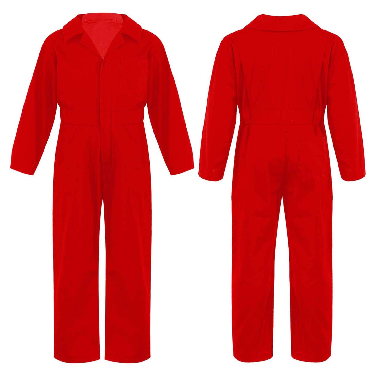 Kids Boys Dungarees Style Bodysuit Solid Color Long Sleeve Turndown Collar Jumpsuit 9-10 Years red