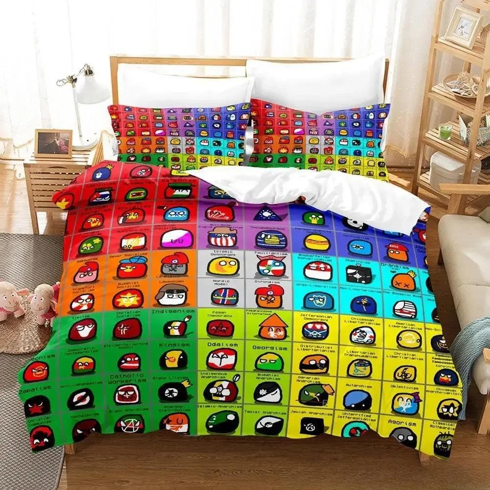 New Countryball Polandballs Bedding Set Single Twin Full Queen King Size Bed Set Adult Kid Bedroom Duvet cover Sets Cartoon US Queen 228x228cm