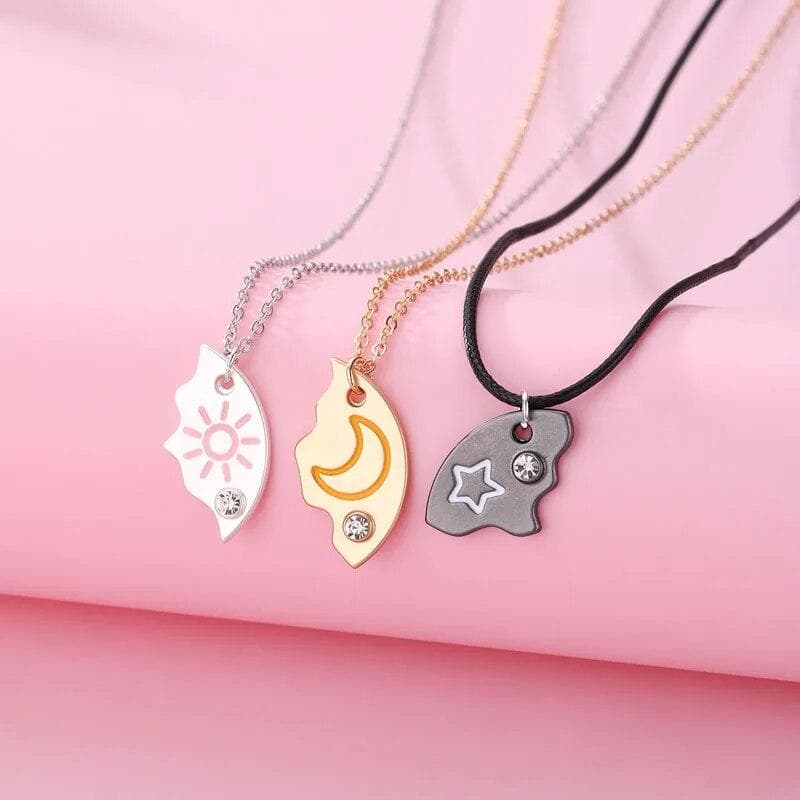 3Pcs/set Sun Moon Star Pendant Necklace For Girl Kids Friendship Necklaces Best Friend Jewelry Gifts