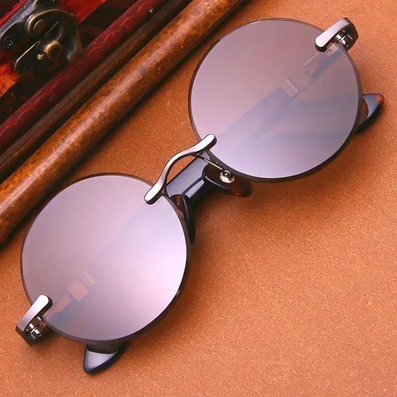 Green Lens Round Sunglasses Frameless Unisex Shades for Men Women Summer Travel Fashion Accessories