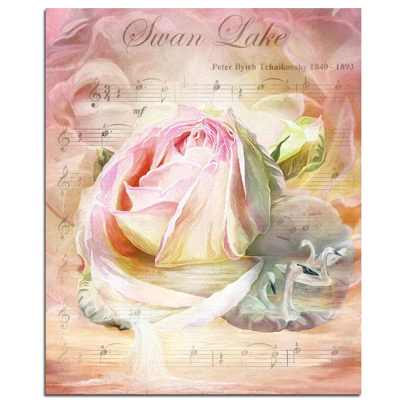Swan Lake Rose 5D DIY Diamond Painting Swans Full Round Diamond Embroidery 20X30CM