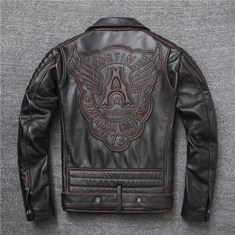 New Genuine Leather Jacket Men 'S Really Natural Cowhide Motorcycle Style Jackets Moto Biker Racer Slim Coat Thick Calfskin XXXXL brown