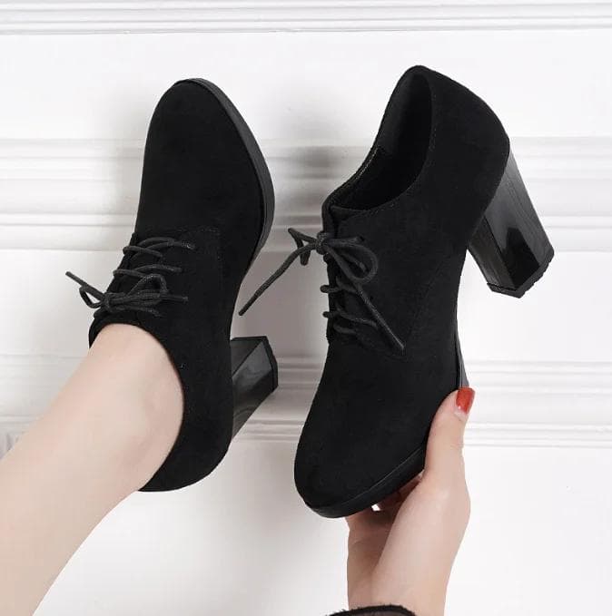 Women's High Heels Shoes Platform Bottom Black Work Shoes Woman Dress Spring Autumn Round Toe Thick Heel Big Size 43 Casual Pump 41