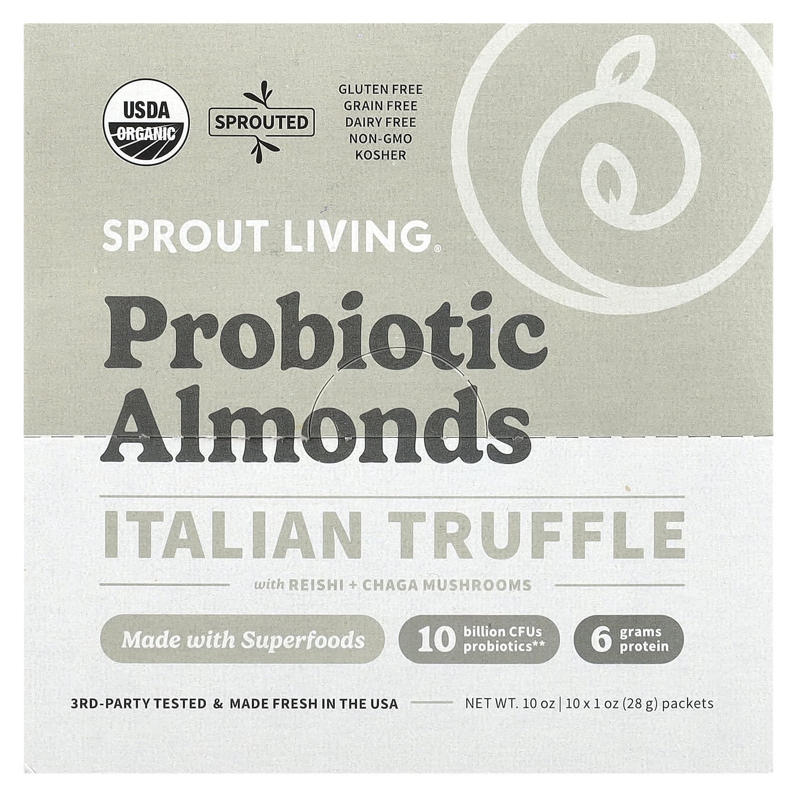 Sprout Living, Probiotic Almonds, Italian Truffles, Reishi and Chaga, 10 Packs, 1 oz (28 g)