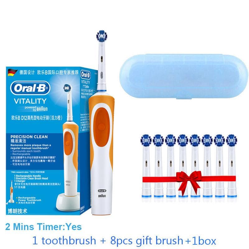 Oral B Dual Clean Electric Toothbrush Rotation Vibration Type Rechargeable Oral B Tooth Brush with 8 Brush Heads + Storage Box