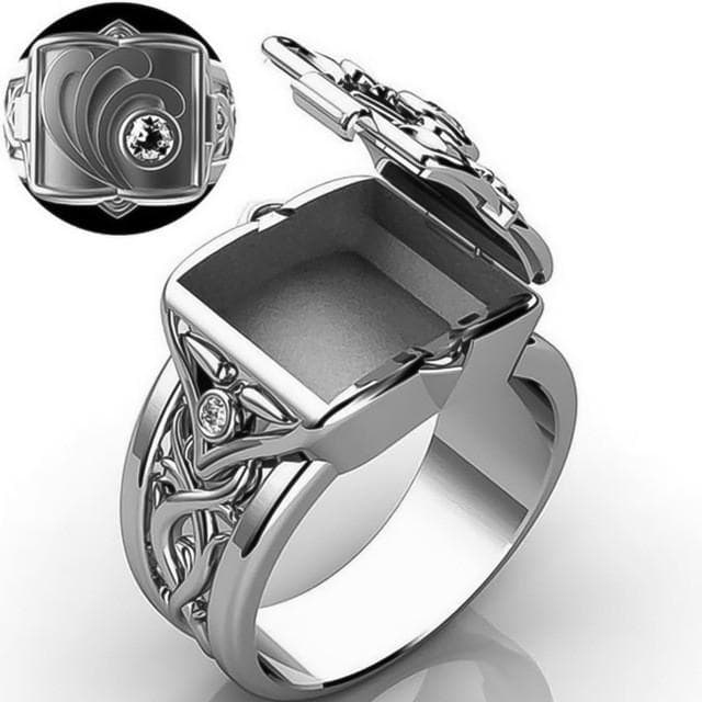 Secret Small Room Coffin Ring For Men Punk Gold Plated Color Carved Open Cap Pattern Ring Hip Hop Party Jewelry 9