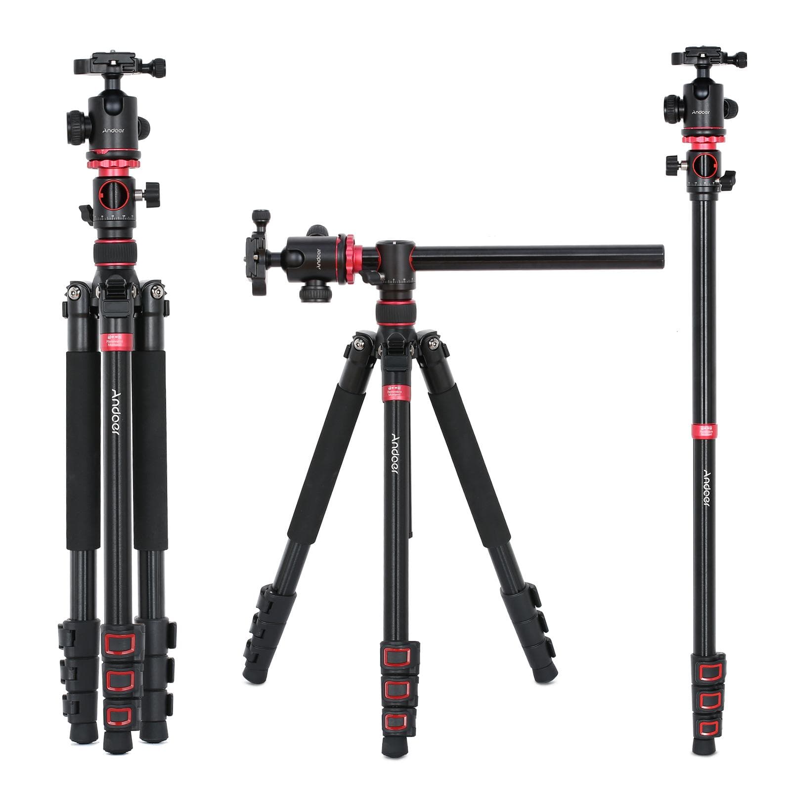 Andoer TTT-012 183cm/72.05 Inch Aluminum Alloy Tripod Detachable Tripod Monopod Stand with black