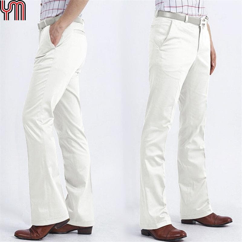 Men Bell Bottom Pants 60s 70s Vintage Bell-bottoms Flare Formal Dress Trousers Wide Leg Bottoms Slim 34 white