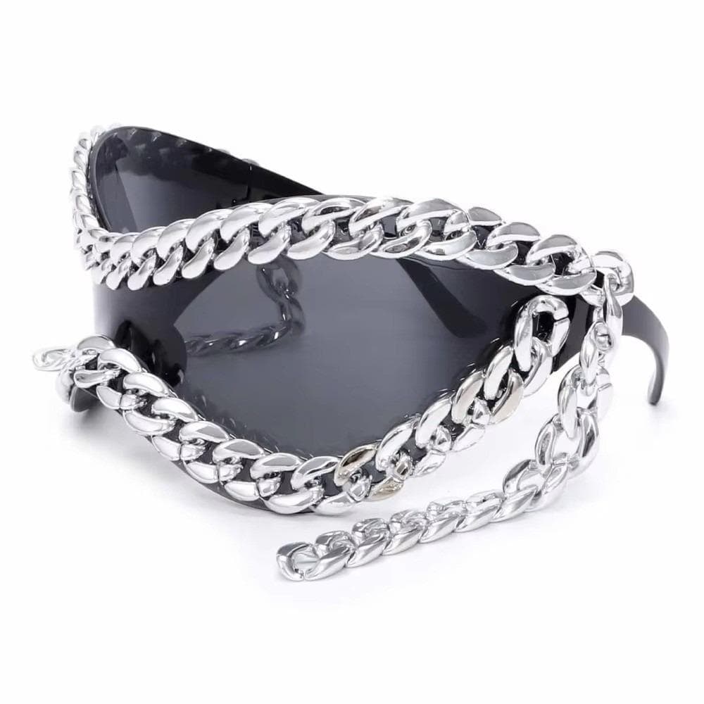 Luxury Metal Chain Sunglasses UV400 Lenses Punk Style Eyewear Large Frame Cool Glasses All Matching Fashion Accessories