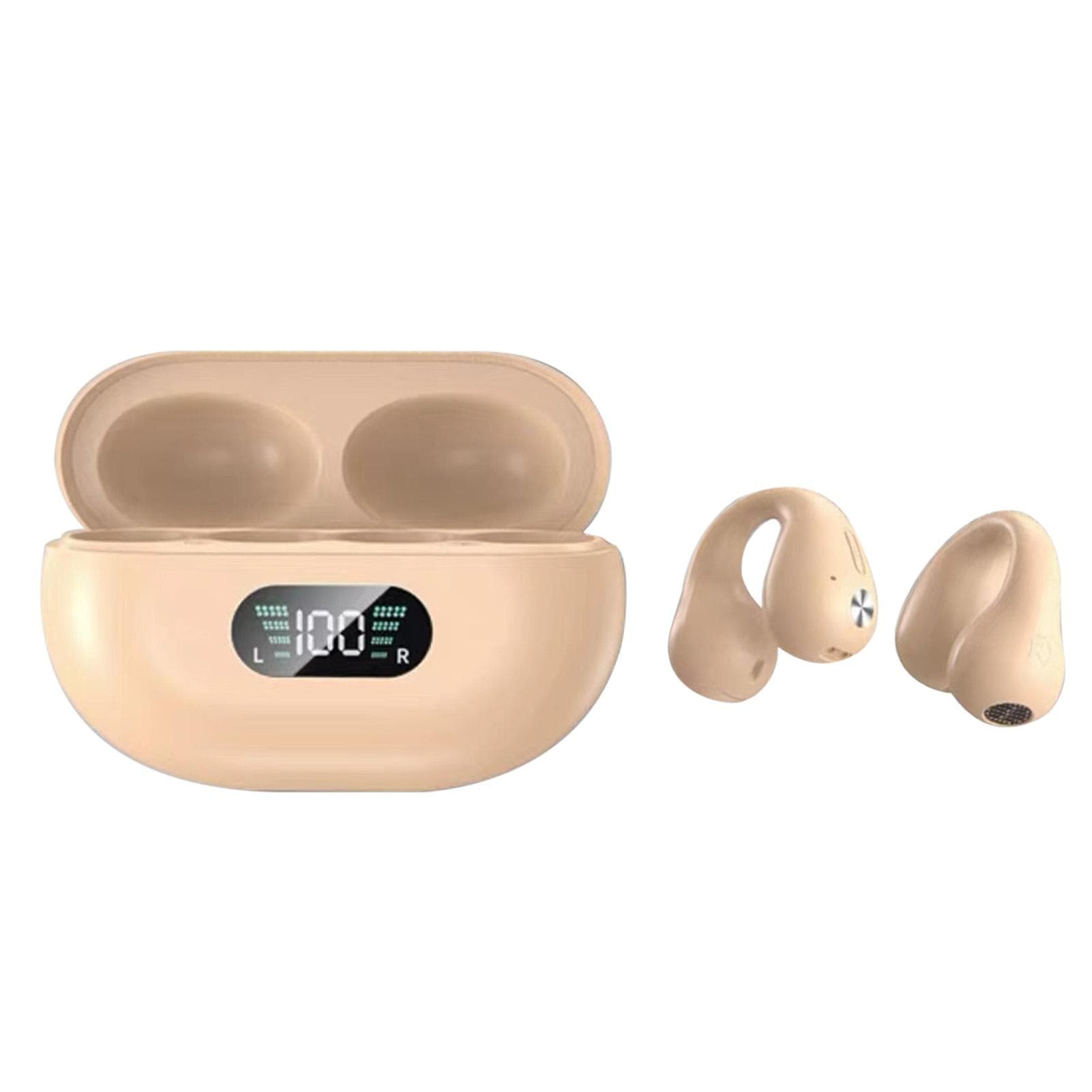 Bluetooth Earbuds Bone Conduction Open Ear Intelligent Digital Display Ergonomic Lightweight khaki