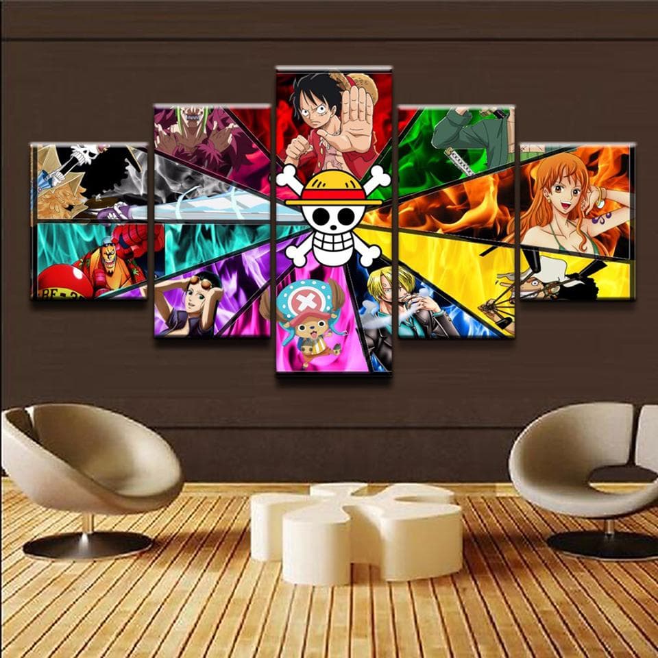 Modular Wall For Living Room Decorative Framework Popular 5 Panel One Piece Character Photo HD Poster Canvas Pictures Painting 40x60cm*2 40x80cm*2 40x100cm*1