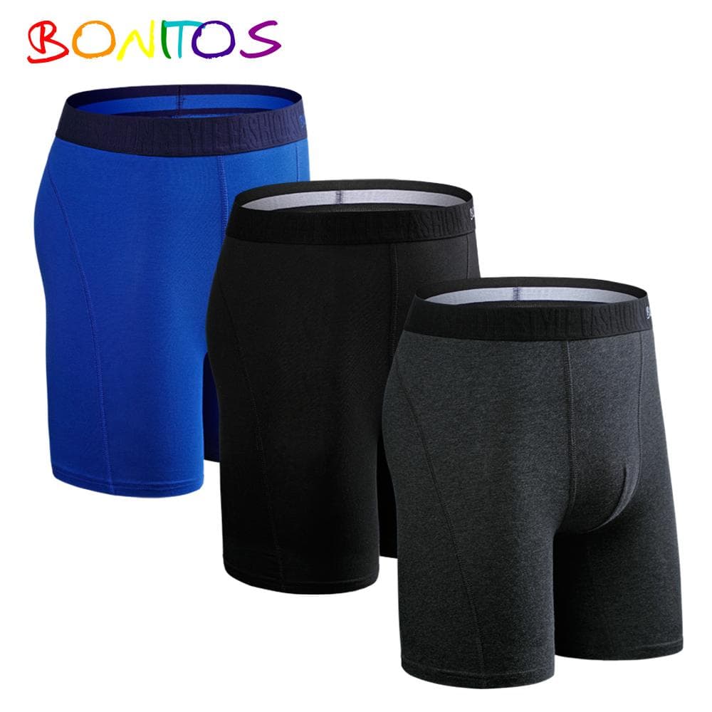 BONITOS 3Pcs Long Solid Color Men's Underpants Cotton Boxers Comfortable Underwear For Man XXL