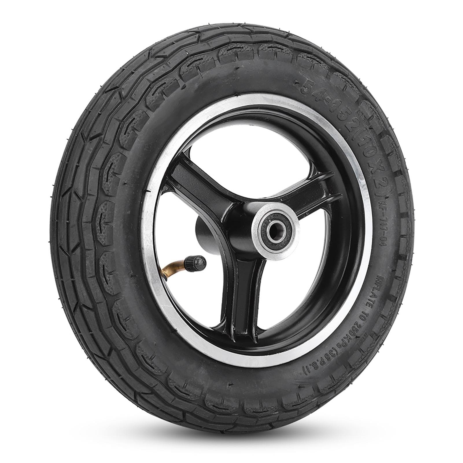 10 Inch Rubber Inflatable Electric Scooter Tire Aluminium Alloy Front Wheel Hub Symmetric Figure