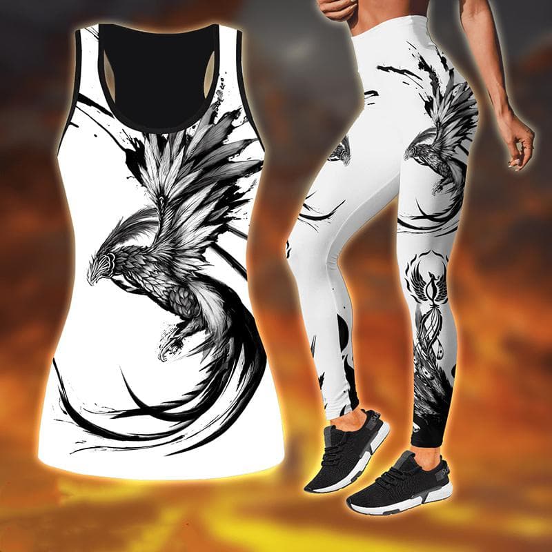 Phoenix Print Yoga Outfit for Women Fashion 3D Printed Workout Leggings Fitness Sports High Waist Casual Yoga Pants XS grey