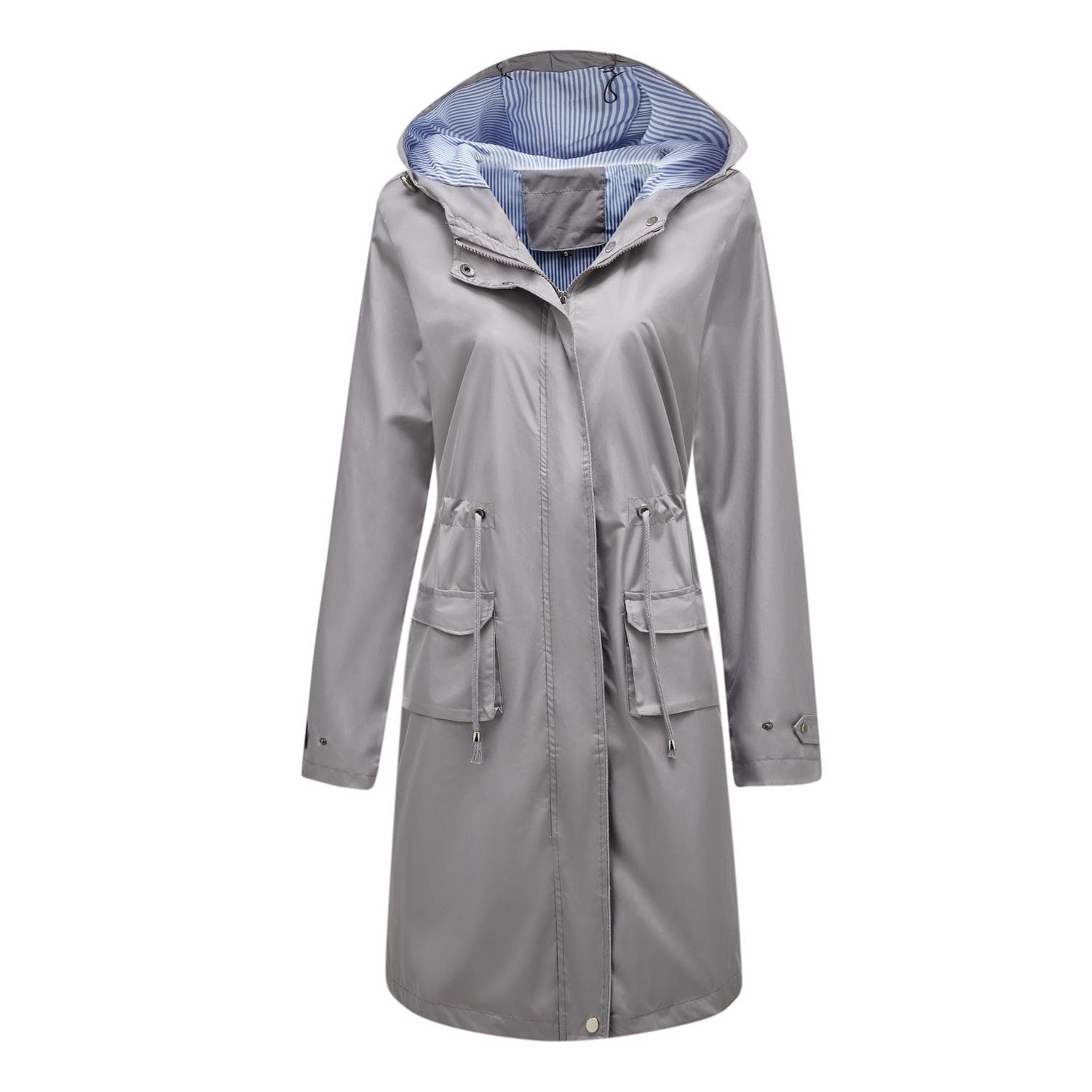 Women's Windcheaters Hooded Long Loose Coat with Side Pocket Outdoor Light Rain Windbreaker Hiking Jacket 3XL grey